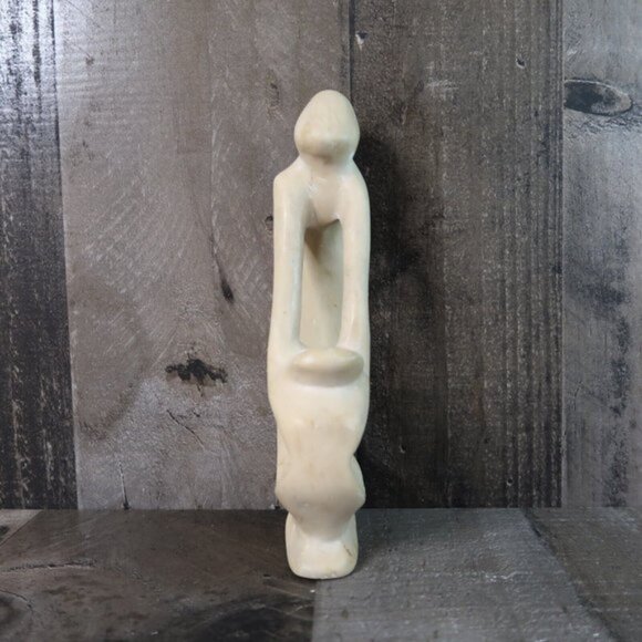 Minimalist Abstract Carved Soap Stone Statue Mother & Child Family - Picture 3 of 7